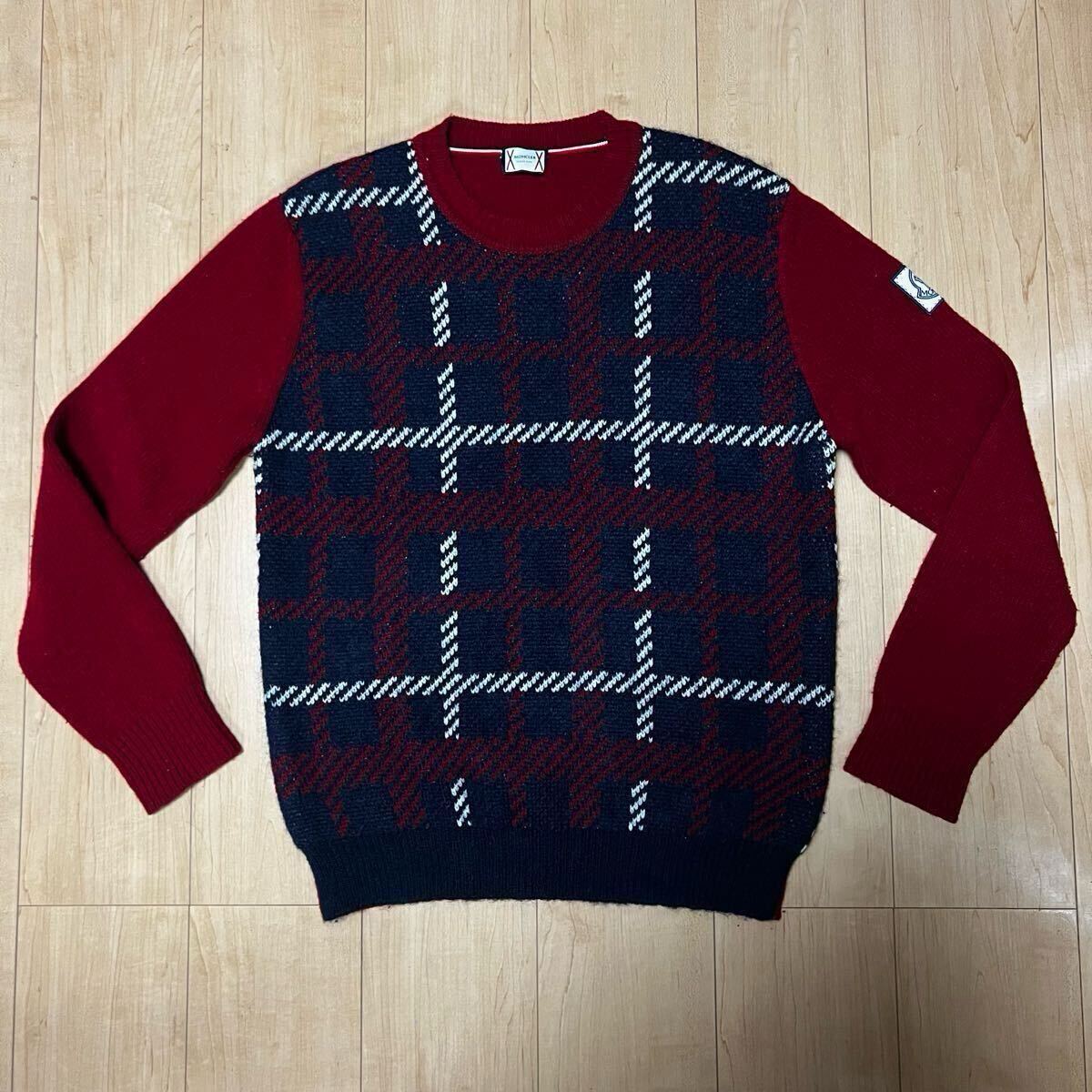 激安 格安 MONCLER モンクレール セーター ニット ウール アーガイル柄 長袖セーター 総柄 イタリア製 made in Italy クルーネック モヘア_画像1