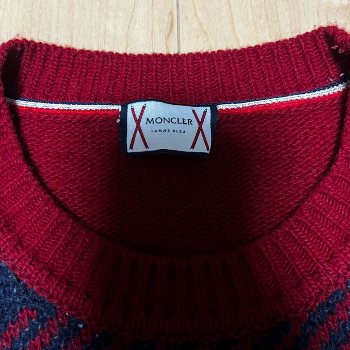 激安 格安 MONCLER モンクレール セーター ニット ウール アーガイル柄 長袖セーター 総柄 イタリア製 made in Italy クルーネック モヘア_画像2