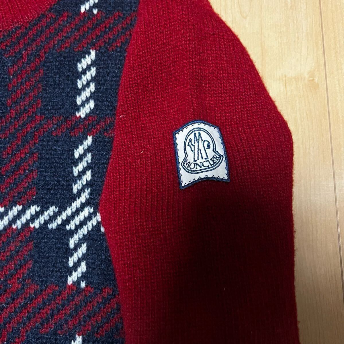 激安 格安 MONCLER モンクレール セーター ニット ウール アーガイル柄 長袖セーター 総柄 イタリア製 made in Italy クルーネック モヘア_画像3