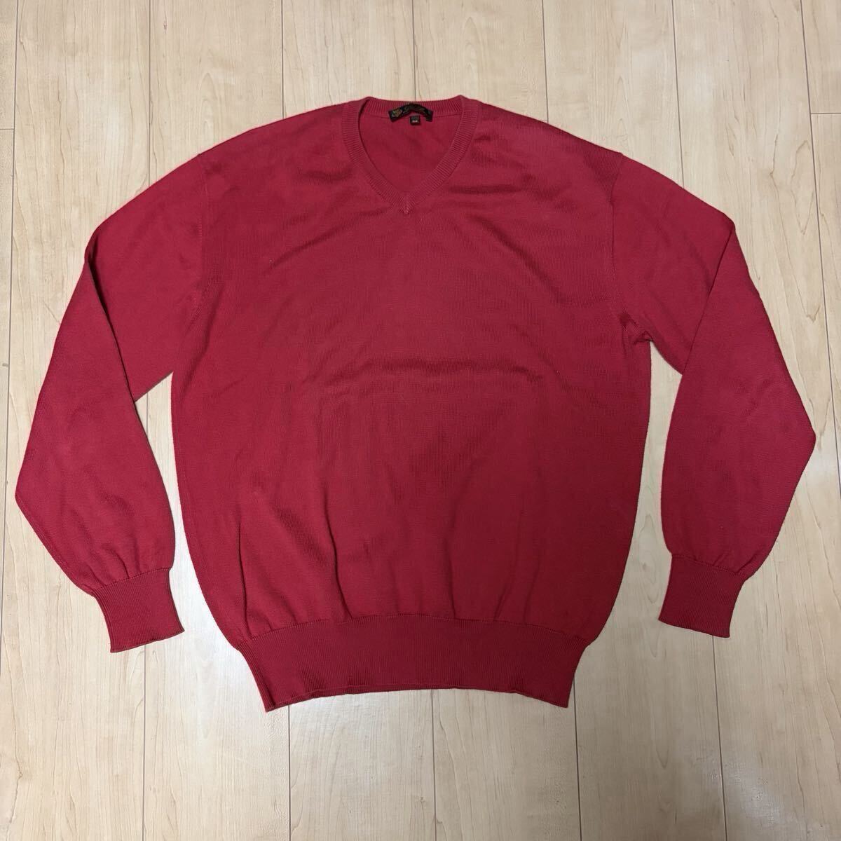激安 格安 Loro Piana ロロピアーナ セーター ニット Vネック コットン100 コットン レッド トップス 赤 イタリア製_画像1