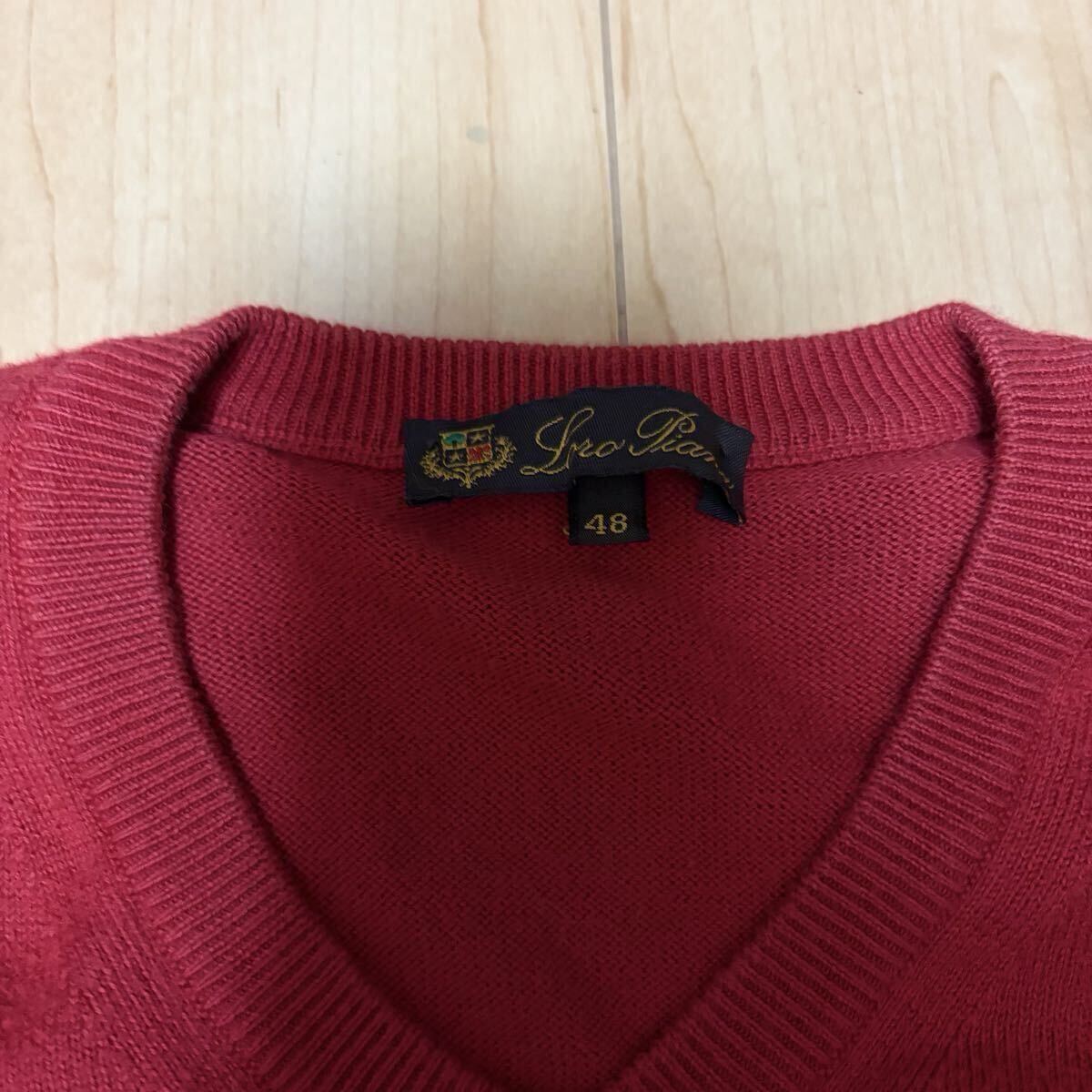 激安 格安 Loro Piana ロロピアーナ セーター ニット Vネック コットン100 コットン レッド トップス 赤 イタリア製_画像2