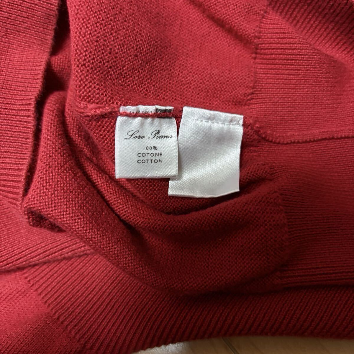 激安 格安 Loro Piana ロロピアーナ セーター ニット Vネック コットン100 コットン レッド トップス 赤 イタリア製_画像7