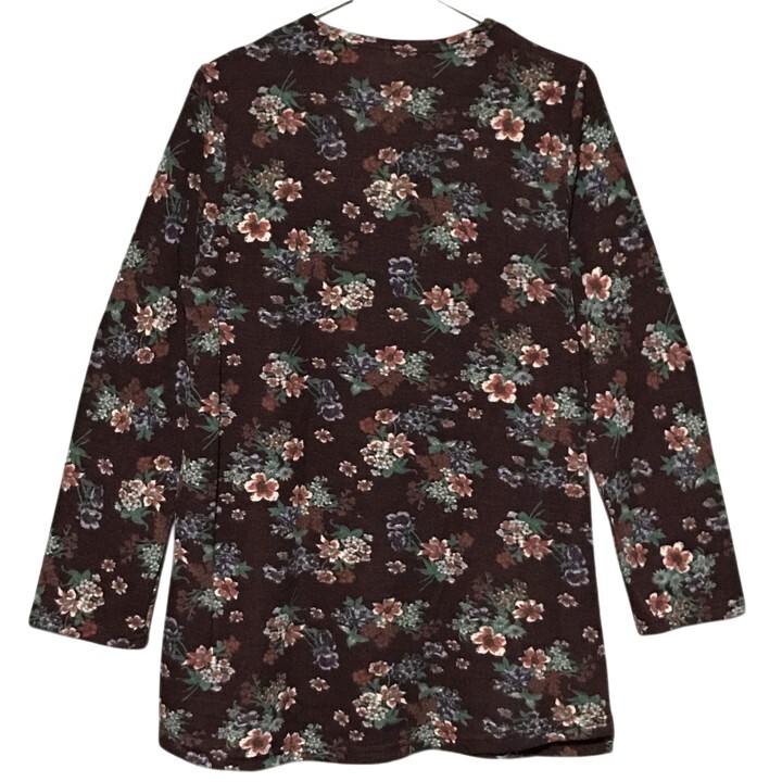 ■新品■ フラワー柄 長袖 チュニック Mサイズ 柔らか 花柄 あずき色 秋 冬 春 カットソー 起毛 フランネル風 レディース 婦人 ミセス 109_画像2
