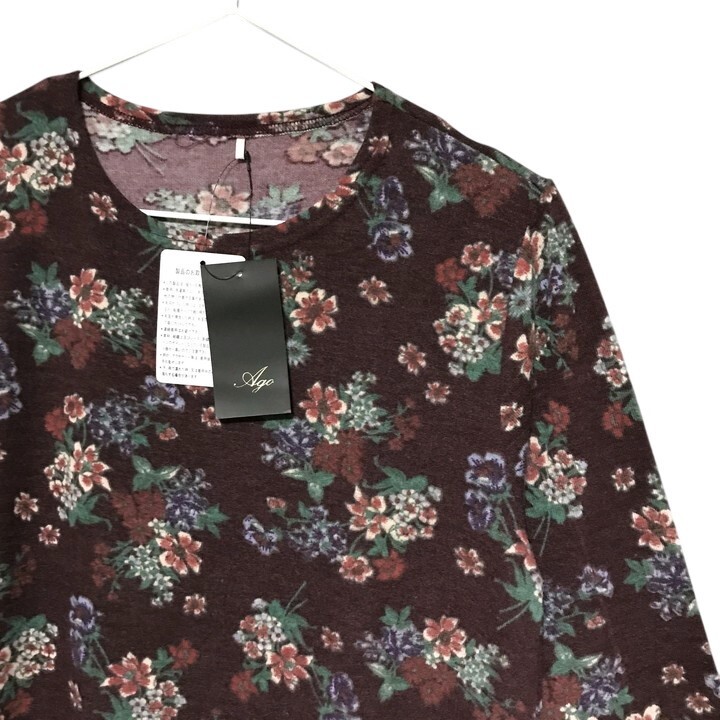 ■新品■ フラワー柄 長袖 チュニック Mサイズ 柔らか 花柄 あずき色 秋 冬 春 カットソー 起毛 フランネル風 レディース 婦人 ミセス 109_画像3