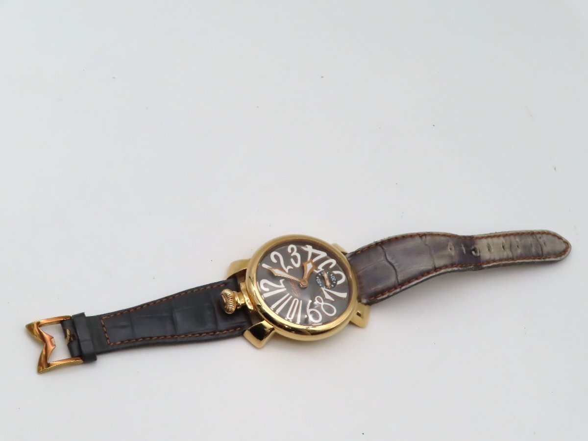 1円 ガガミラノ 44212 GP/革 グレー文字盤 メンズ 稼働 手巻 2799302_画像4