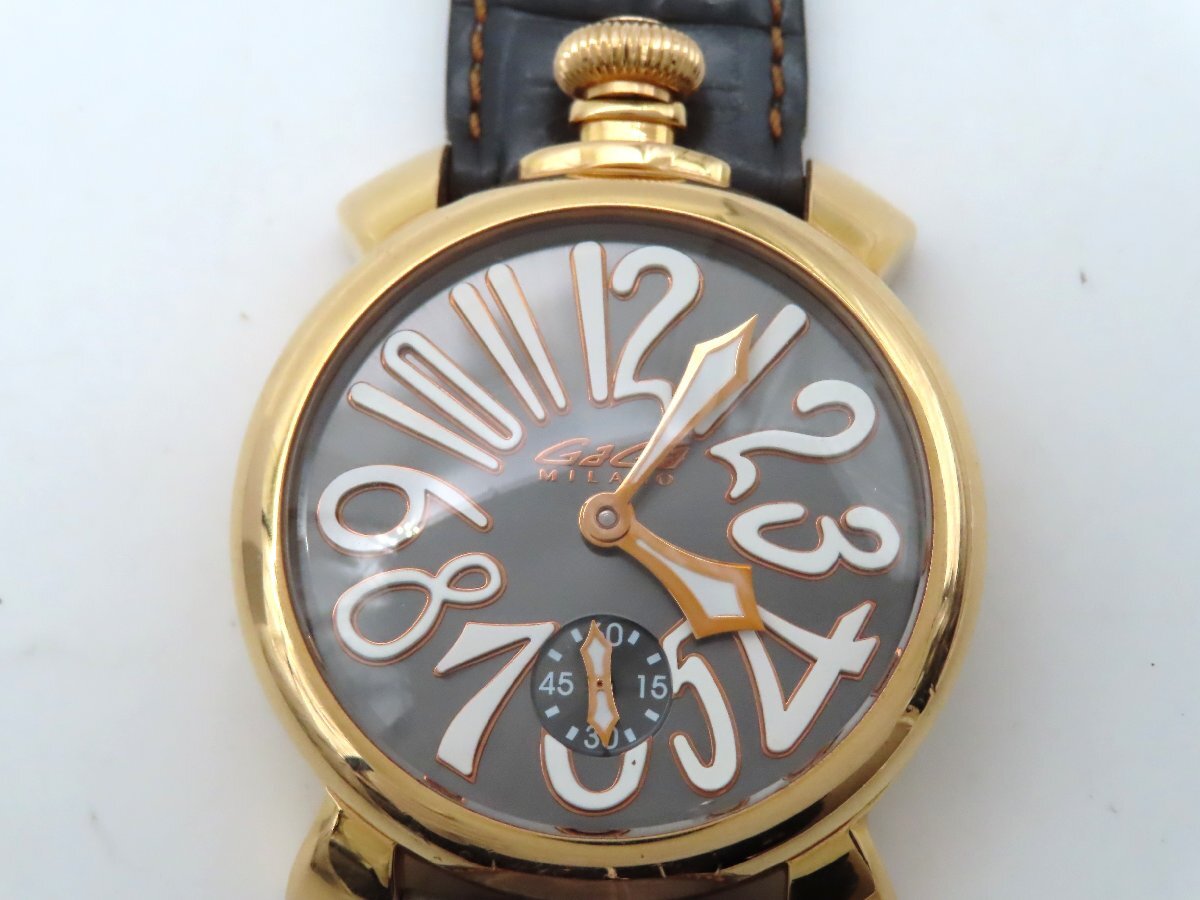 1円 ガガミラノ 44212 GP/革 グレー文字盤 メンズ 稼働 手巻 2799302_画像1