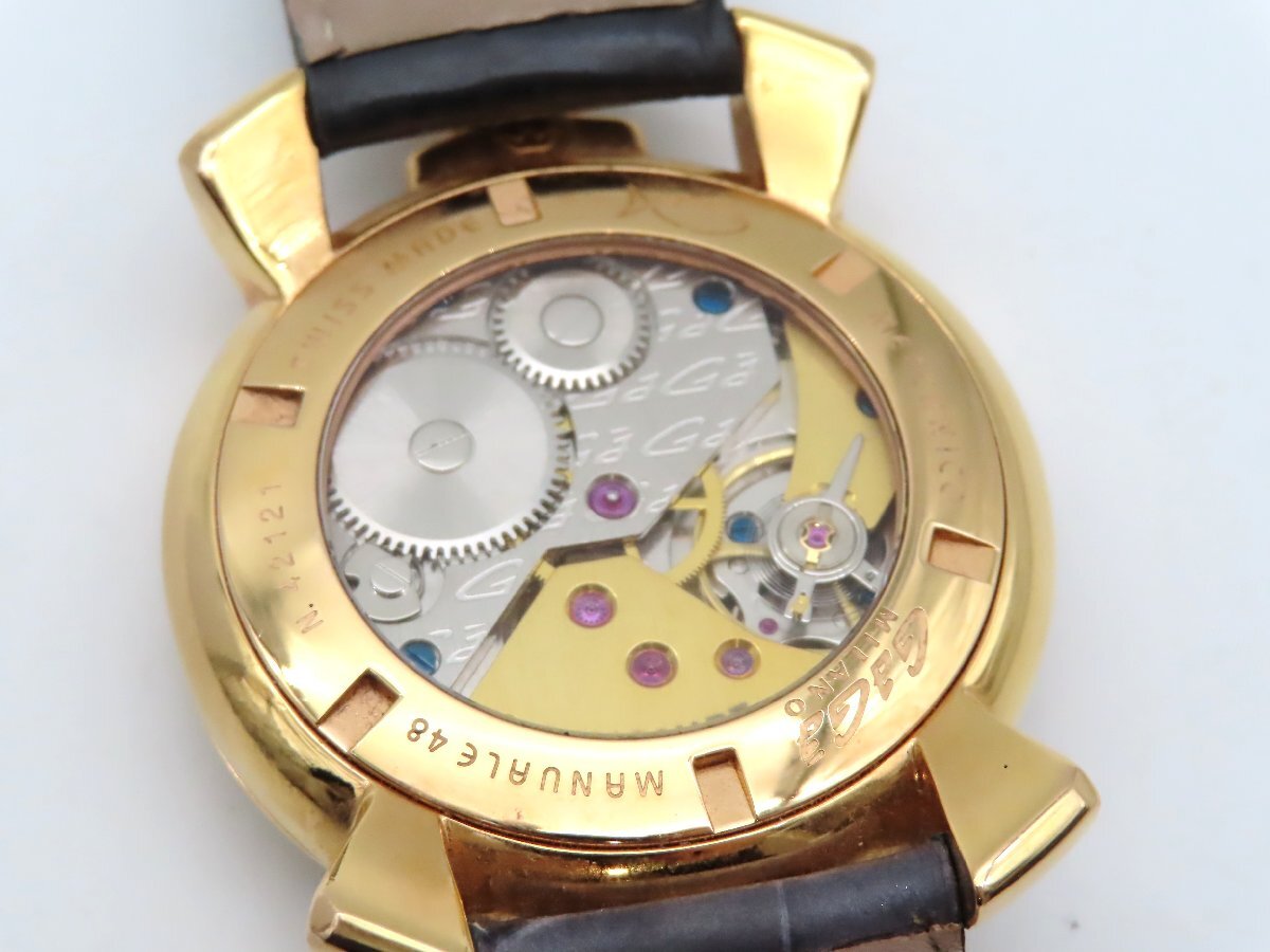 1円 ガガミラノ 44212 GP/革 グレー文字盤 メンズ 稼働 手巻 2799302_画像3