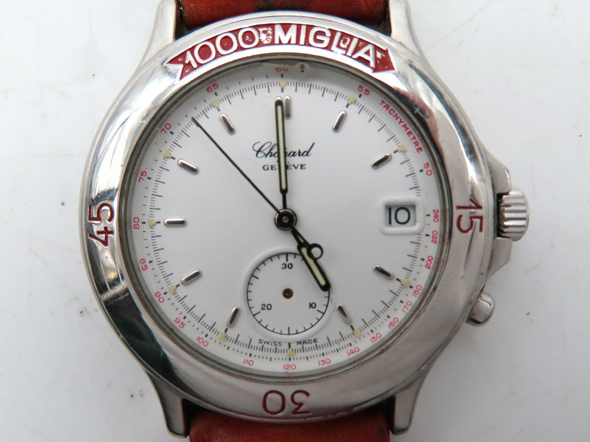 1円 ショパール 8141 ミッレミリア SS/革 ホワイト文字盤 ボーイズ 不動 QZ 26166 EE_画像1