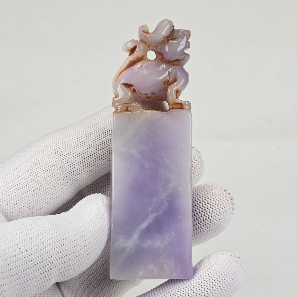 古文房具 翡翠 スミレ 手彫り 瑞獣紋 印材 印石 置物 超美品_画像1