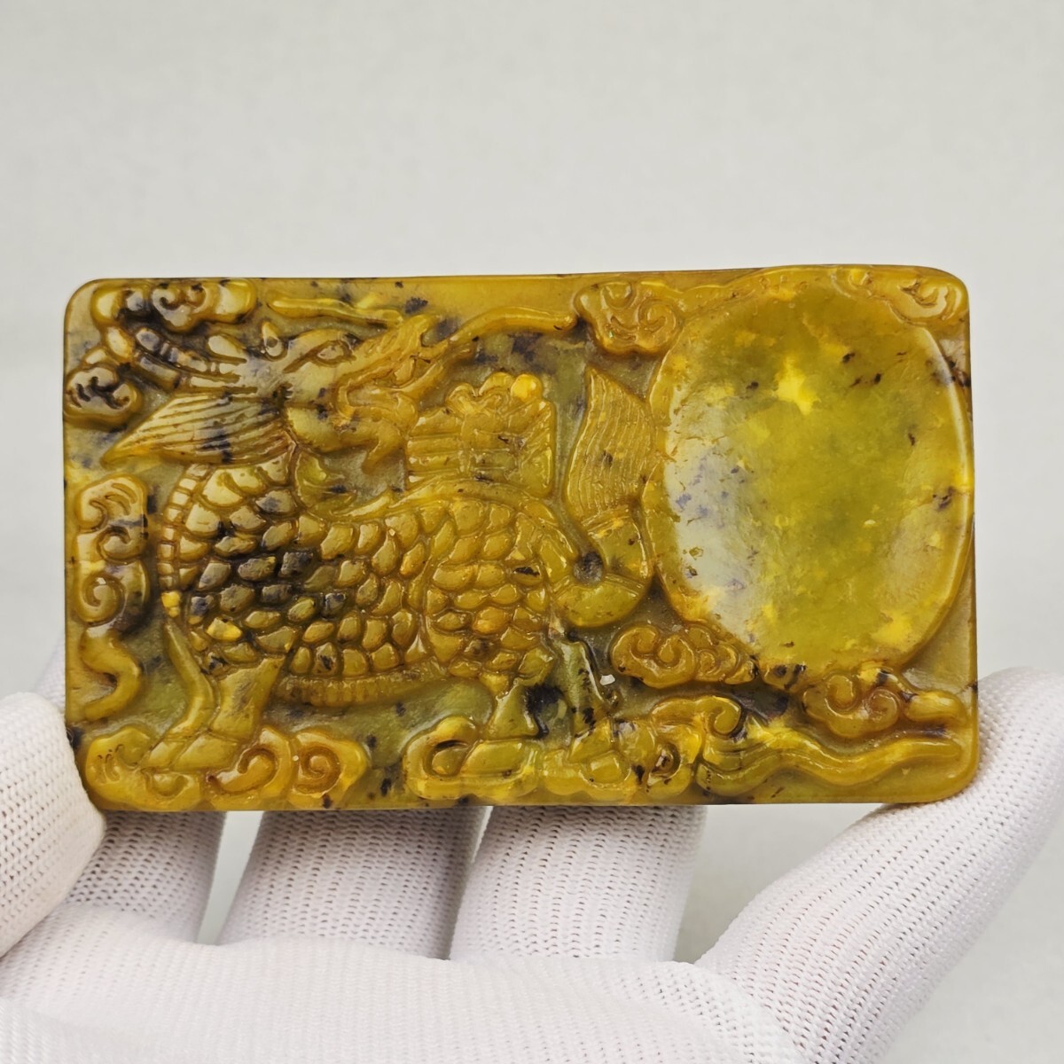 古文房具 天然石 浮彫 麒麟紋 筆添 玉硯 置物 激安_画像1