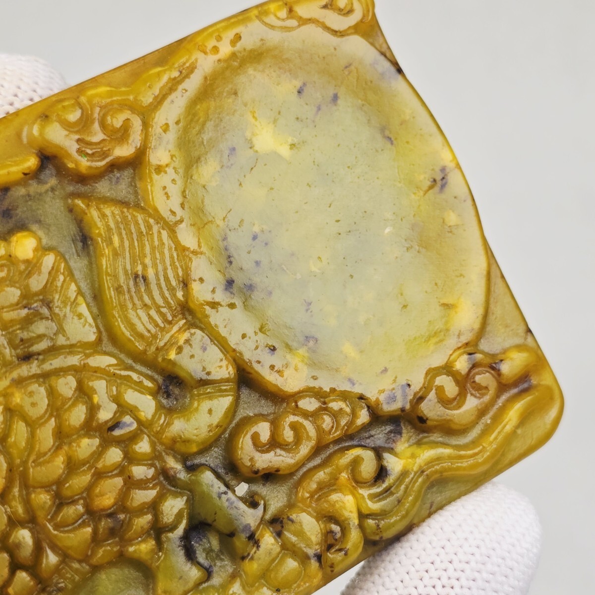 古文房具 天然石 浮彫 麒麟紋 筆添 玉硯 置物 激安_画像4