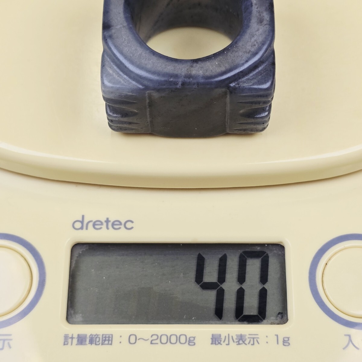 超美品 古石器 天然氷透青花古玉 手彫 弦紋 玉琮 根付 置物 玉礼器 激安_画像8