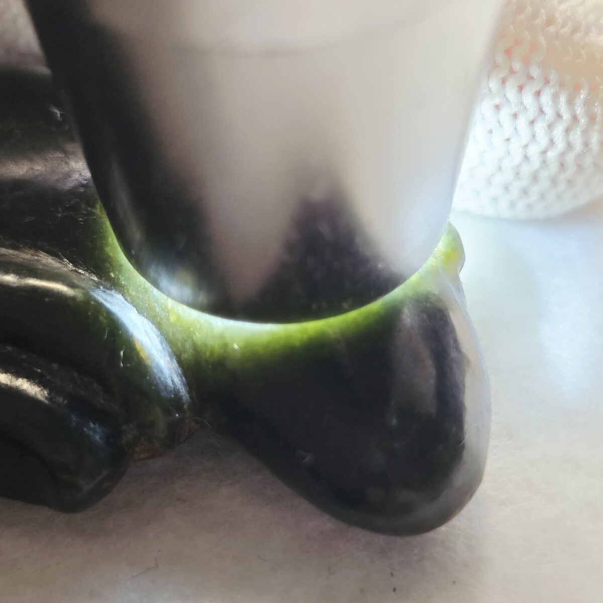 收集品 縄文、弥生、古墳、須恵器、緑の濃い 透明感質感良い 墨翠 碧玉 子持勾玉_画像4