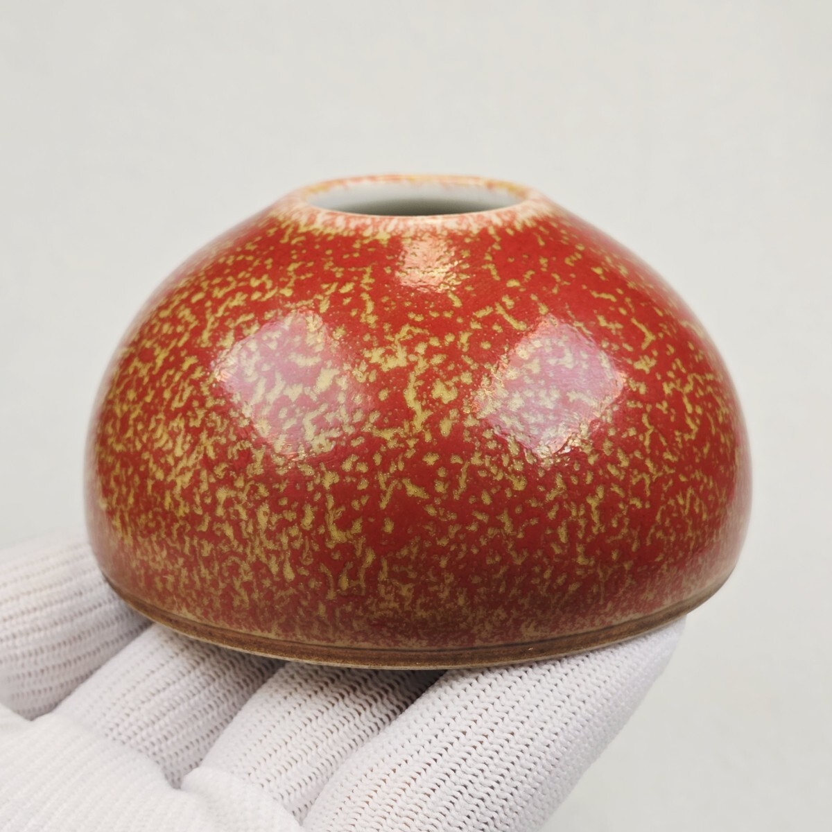 舶来品 中国古磁 文房具 紅釉 円形 水盂 筆洗 水鉢 乾隆在銘 激安_画像4