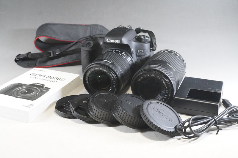 1円~【L819】Canon キャノン EOS 8000D デジタル一眼レフ /EF-S 18-55mm 1:3.5-5.6 /EF-S 55-250mm 1:4-5.6 バッテリー・充電器・取説付_画像1