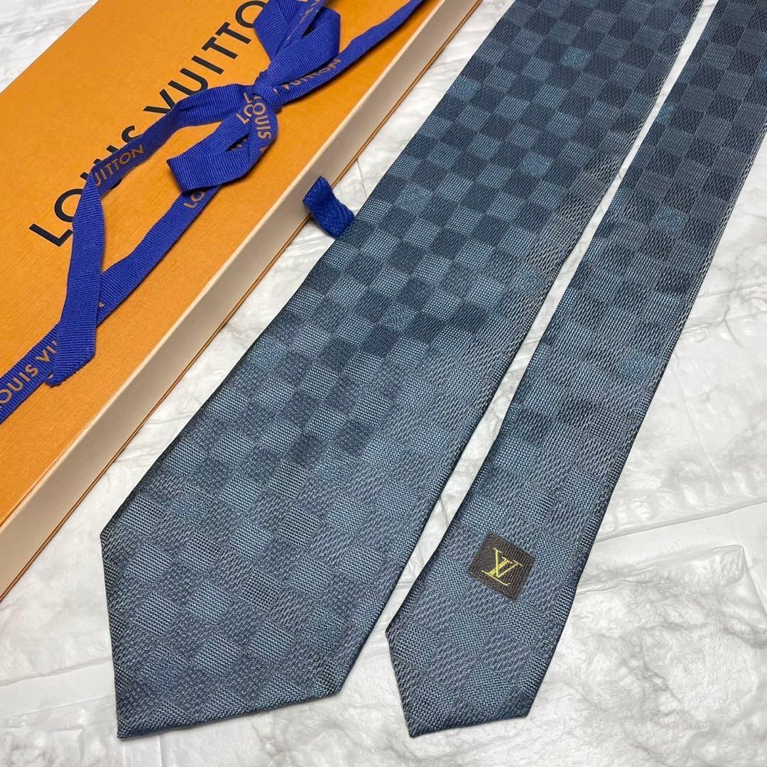 未使用級 ルイヴィトン LOUIS VUITTON ネクタイ ダミエ ブルー スーツ モノグラム ジャケット シャツ タイピン カフス_画像2