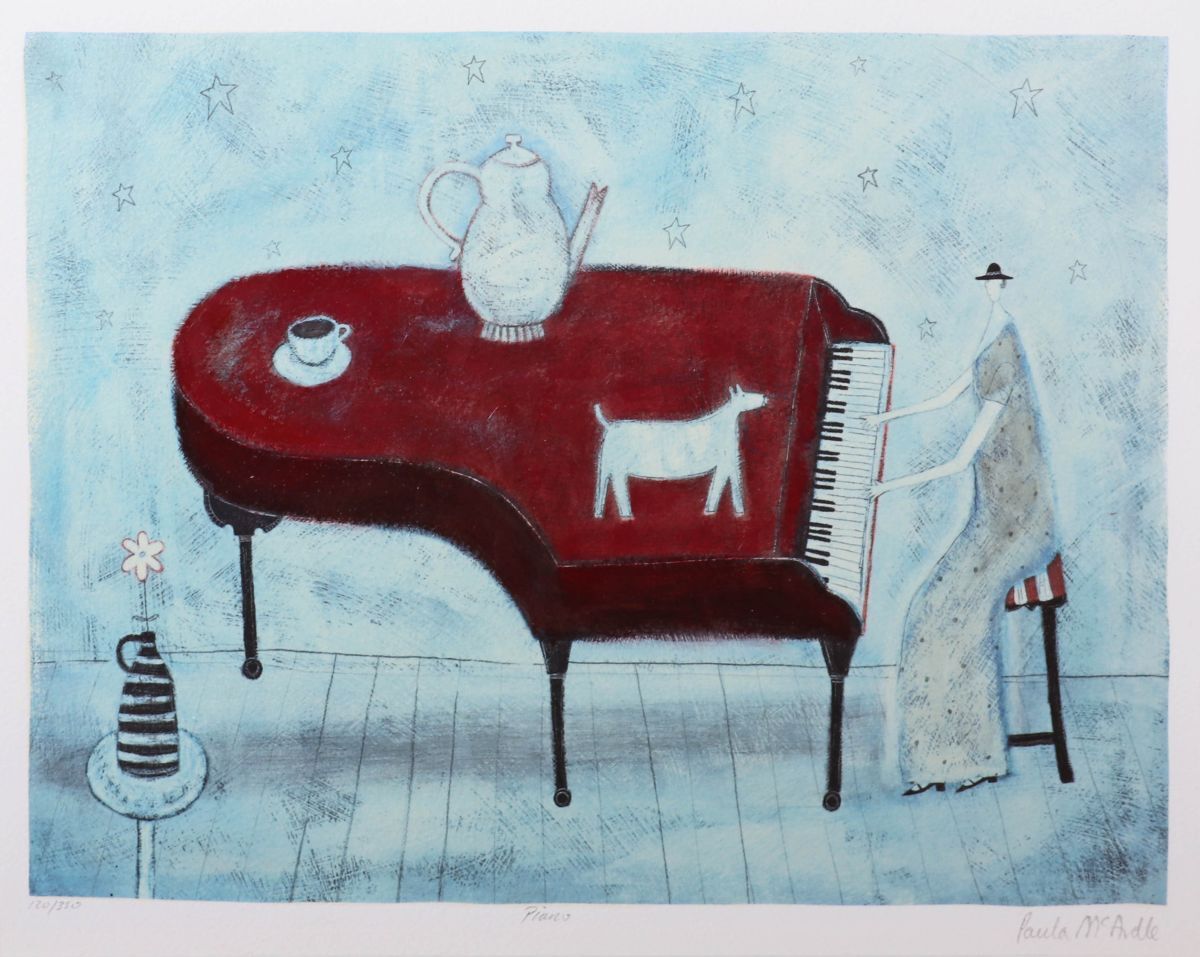 9631 ポーラマッカードル 「Piano」 シルクスクリーン 額装 真作 イギリス BBC放送デザイン部門 ナイーブアーティスト_画像2
