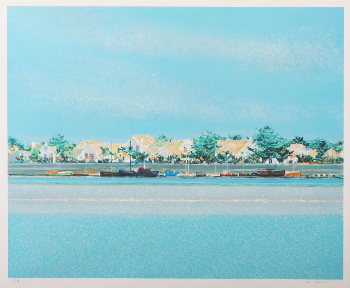 9633 アンドレ・ブーリエ Andre Bourrie 「運河のほとり」 リトグラフ 額装 真作 印象派 フランス_画像2