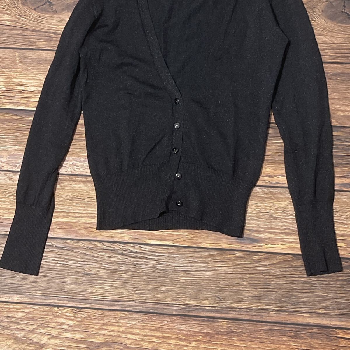 MICHEL KLEIN ミッシェルクラン カーディガン 薄手ニット レディース アウター ウール Vネック 長袖 ラメ入り ストーン ブラック 38 M_画像5