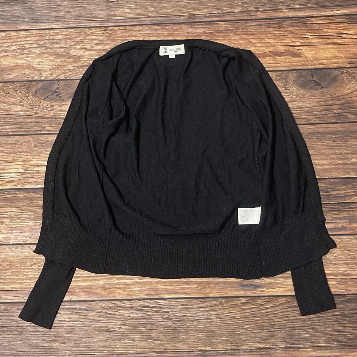 MICHEL KLEIN ミッシェルクラン カーディガン 薄手ニット レディース アウター ウール Vネック 長袖 ラメ入り ストーン ブラック 38 M_画像6