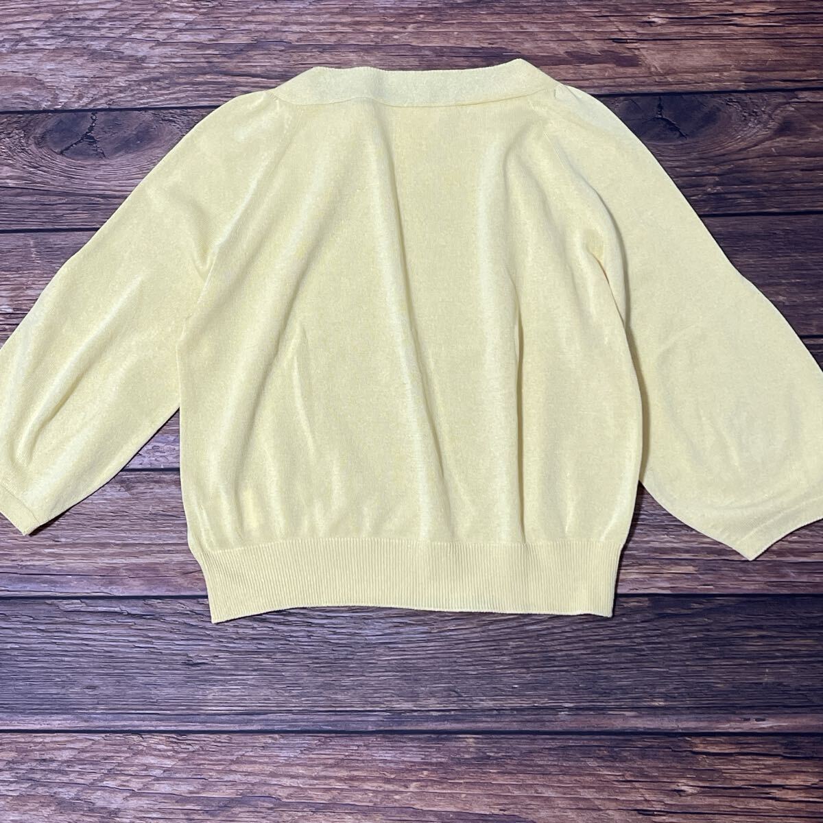 MICHEL KLEIN ミッシェルクラン ニット カットソー レディース トップス 七分袖 7分袖 薄手 ボートネック 無地 カジュアル イエロー 38 M_画像3