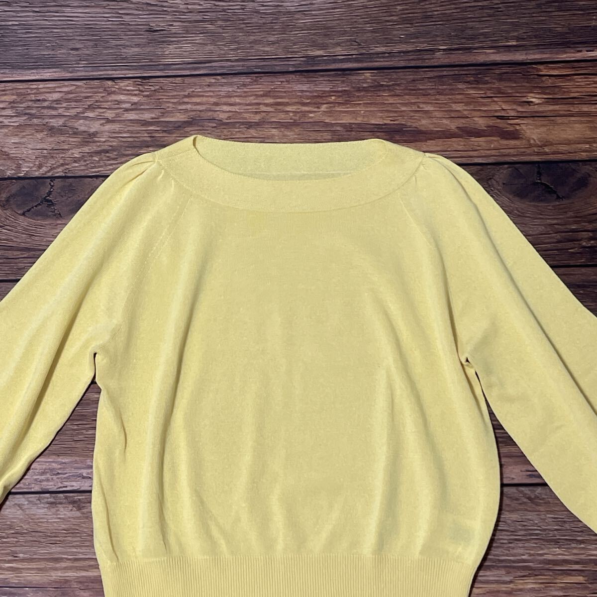 MICHEL KLEIN ミッシェルクラン ニット カットソー レディース トップス 七分袖 7分袖 薄手 ボートネック 無地 カジュアル イエロー 38 M_画像4