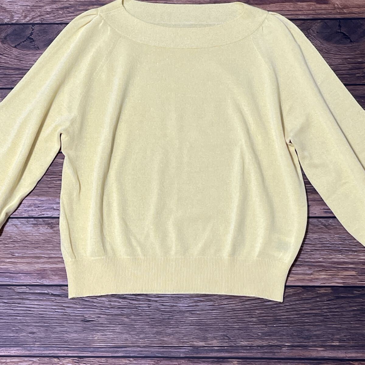 MICHEL KLEIN ミッシェルクラン ニット カットソー レディース トップス 七分袖 7分袖 薄手 ボートネック 無地 カジュアル イエロー 38 M_画像5