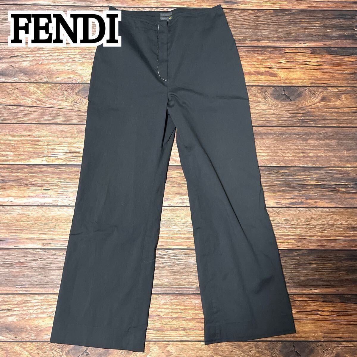 FENDI フェンディ パンツ スラックス ストレートパンツ レディース ボトムス 無地 イタリア製 ビジネス 通勤 通学 ブラック サイズ42 L_画像1