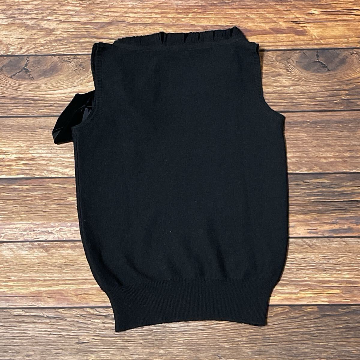 EMPORIO ARMANI エンポリオアルマーニ ニット ノースリーブニット レディース トップス イタリア製 ウール ボウタイ付 ブラック サイズ38 M_画像3