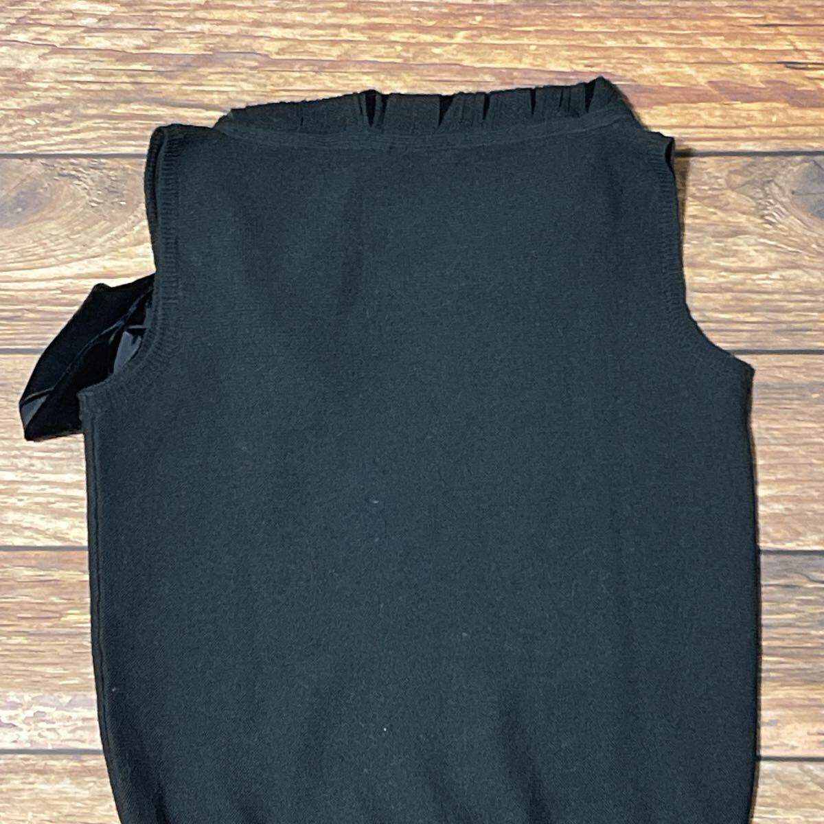 EMPORIO ARMANI エンポリオアルマーニ ニット ノースリーブニット レディース トップス イタリア製 ウール ボウタイ付 ブラック サイズ38 M_画像7