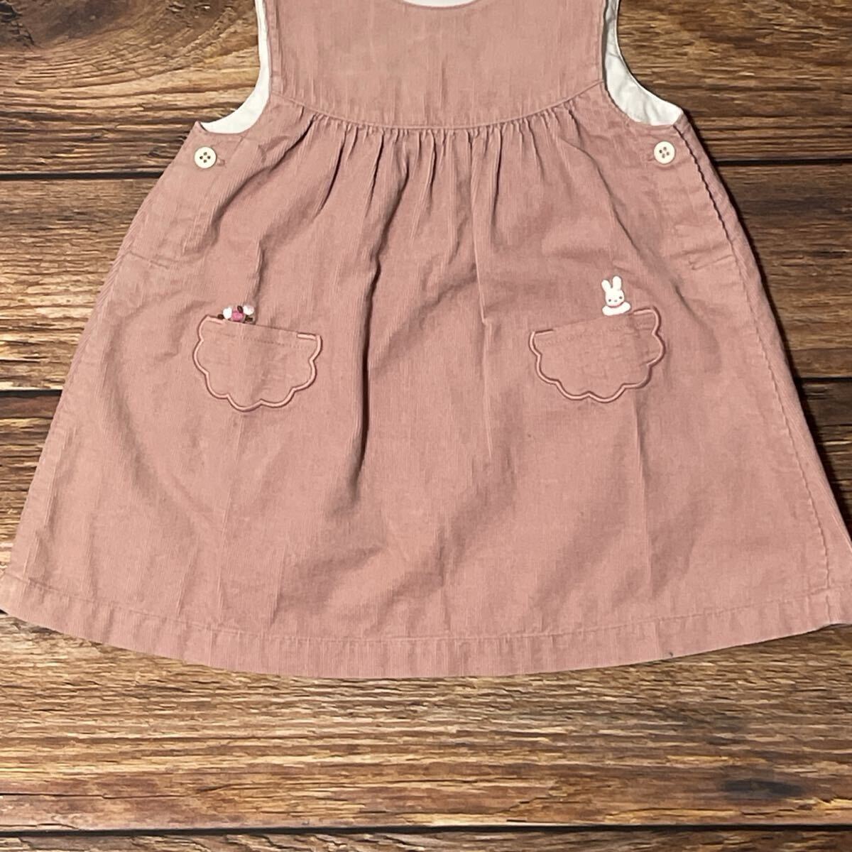 familiar ファミリア ワンピース 女の子用 ガールズ 子供服 コットン 日本製 ノースリーブ フレア ワッペン 春秋冬 ピンク サイズ80_画像5