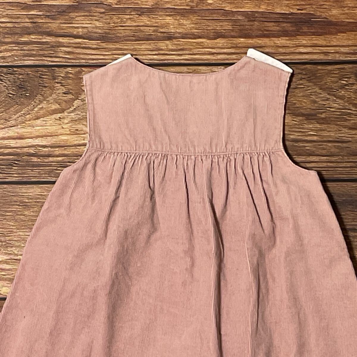 familiar ファミリア ワンピース 女の子用 ガールズ 子供服 コットン 日本製 ノースリーブ フレア ワッペン 春秋冬 ピンク サイズ80_画像6