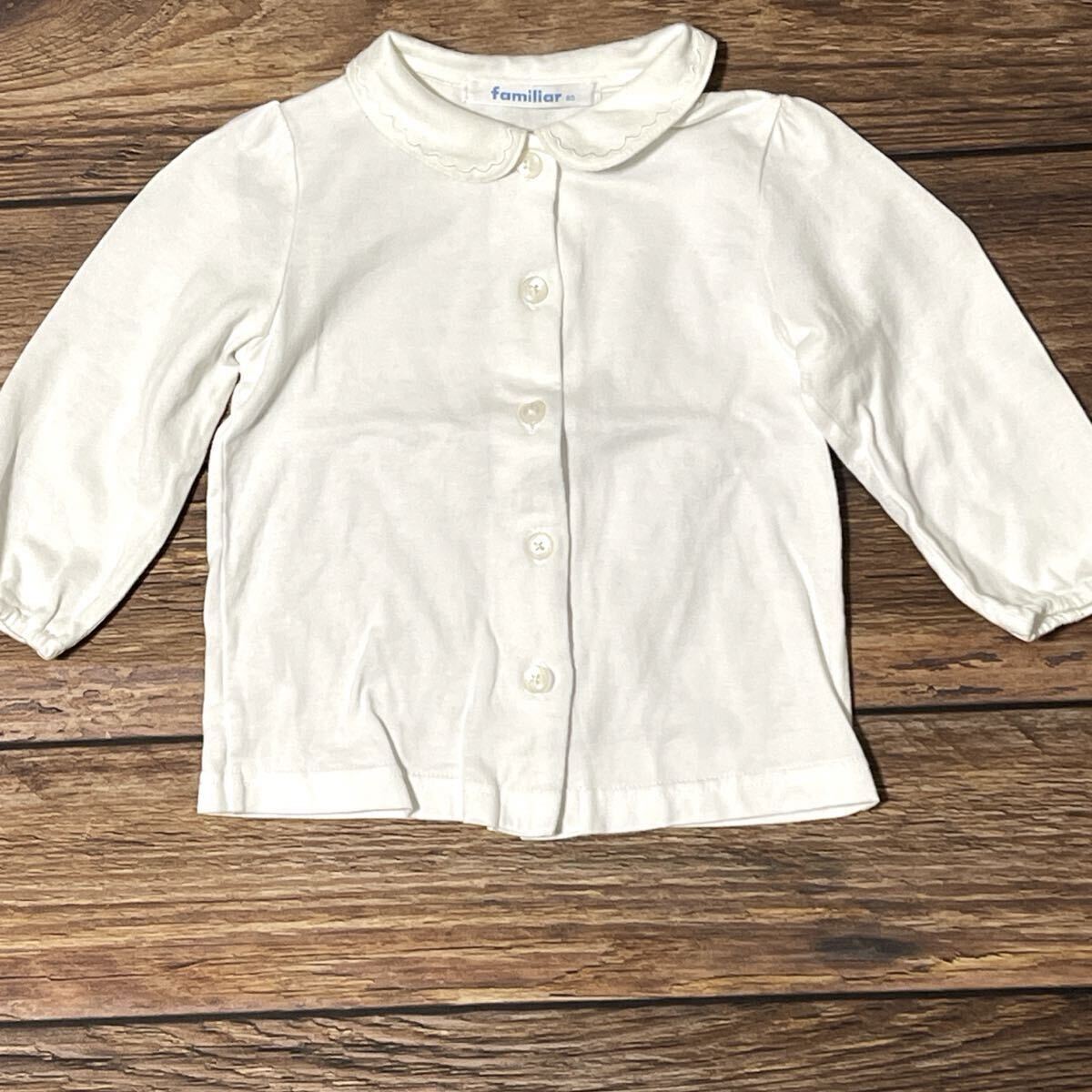 familiar ファミリア ブラウス シャツ 女の子用 子供服 ベビー服 長袖 コットン 日本製 ボタンダウン 無地 刺繍入り ホワイト サイズ80_画像5