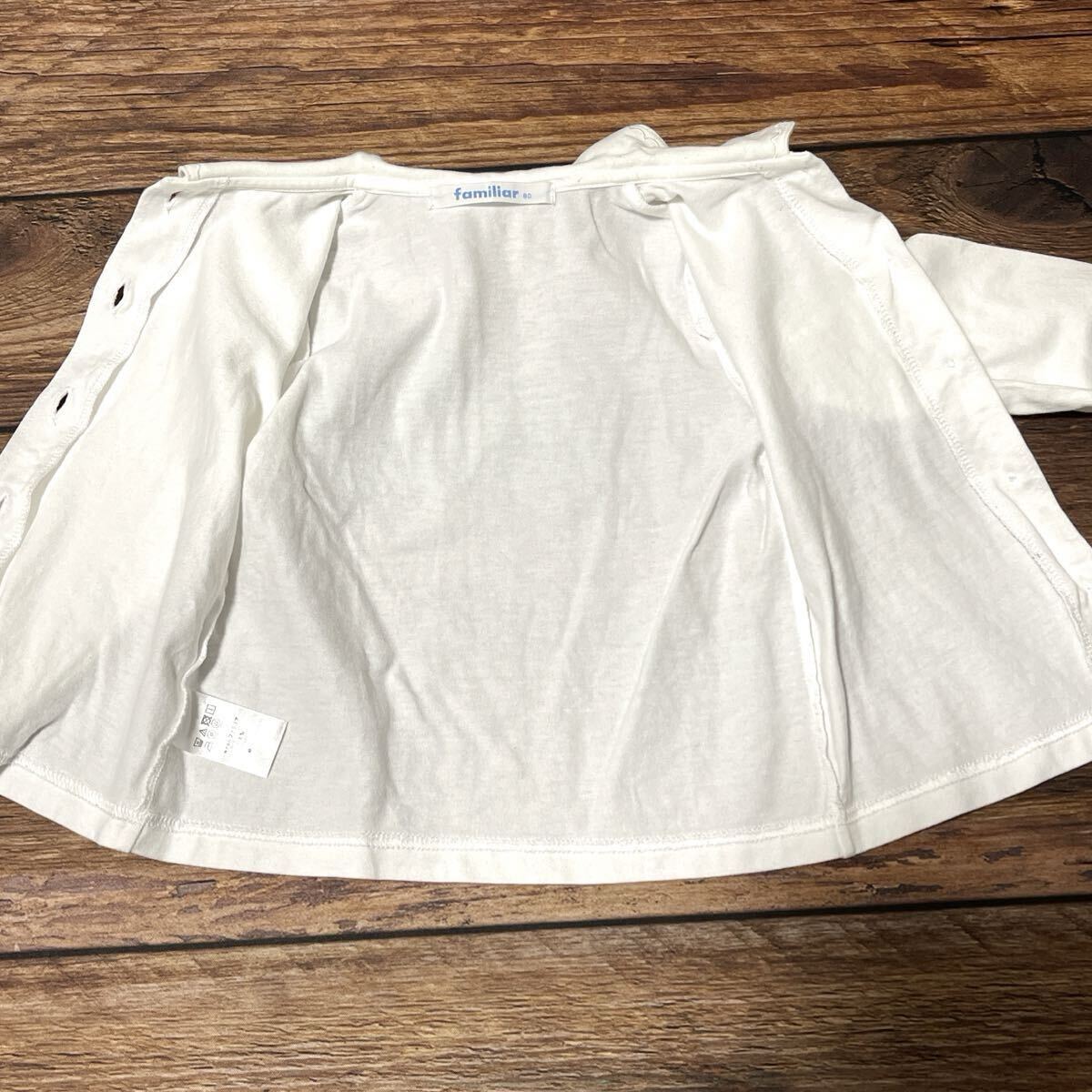 familiar ファミリア ブラウス シャツ 女の子用 子供服 ベビー服 長袖 コットン 日本製 ボタンダウン 無地 刺繍入り ホワイト サイズ80_画像6