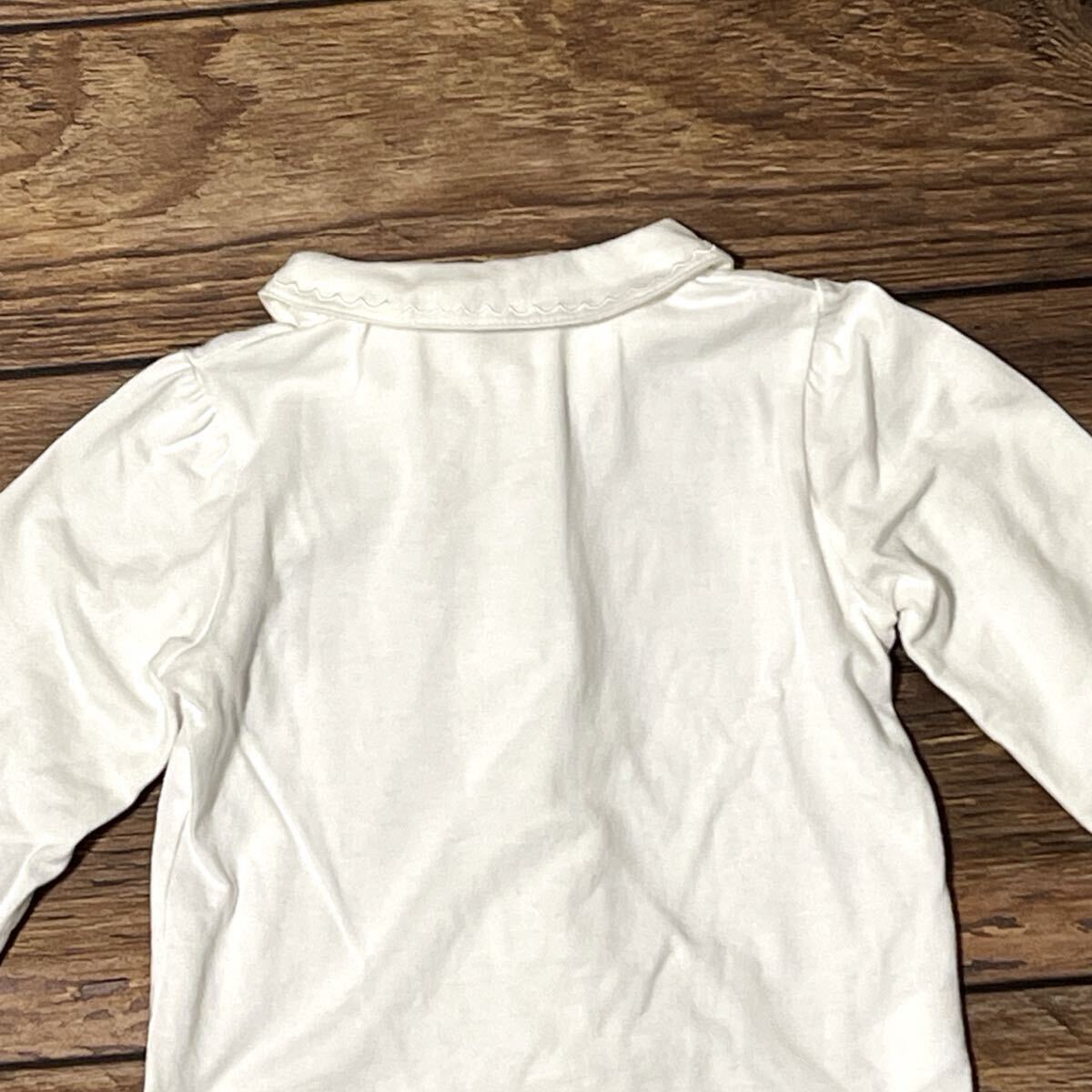 familiar ファミリア ブラウス シャツ 女の子用 子供服 ベビー服 長袖 コットン 日本製 ボタンダウン 無地 刺繍入り ホワイト サイズ80_画像7