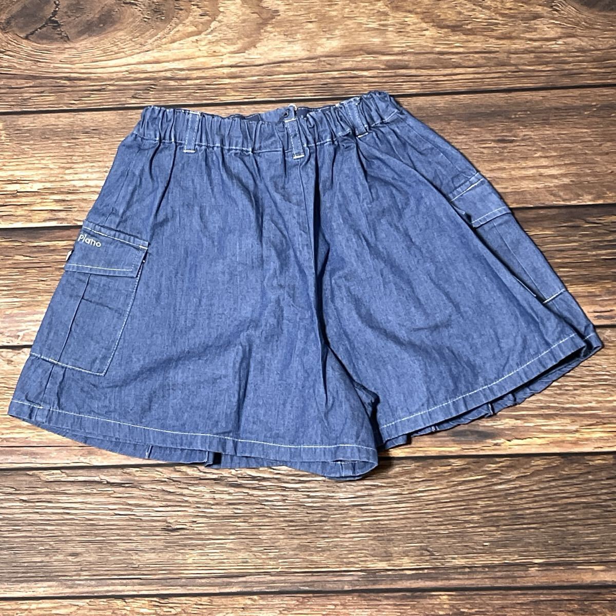 mezzo piano メゾピアノ キュロット スカンツ ショートパンツ パンツ 女の子用 ガールズ キッズ コットン ロゴ刺繍 春夏 ブルー サイズ140_画像2