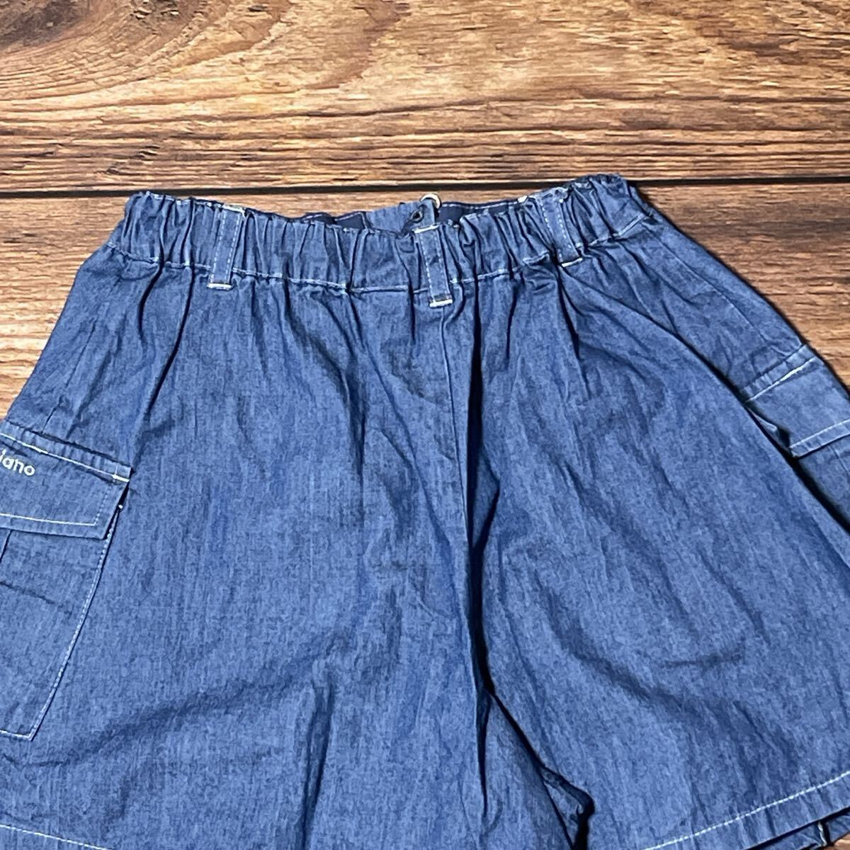 mezzo piano メゾピアノ キュロット スカンツ ショートパンツ パンツ 女の子用 ガールズ キッズ コットン ロゴ刺繍 春夏 ブルー サイズ140_画像4