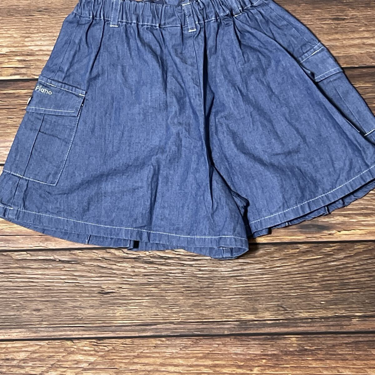 mezzo piano メゾピアノ キュロット スカンツ ショートパンツ パンツ 女の子用 ガールズ キッズ コットン ロゴ刺繍 春夏 ブルー サイズ140_画像5