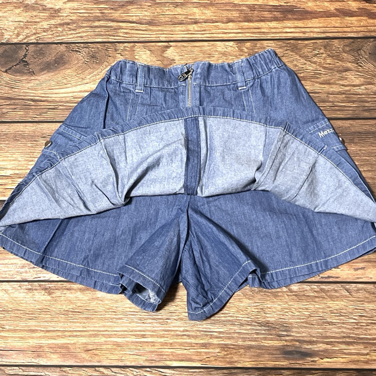 mezzo piano メゾピアノ キュロット スカンツ ショートパンツ パンツ 女の子用 ガールズ キッズ コットン ロゴ刺繍 春夏 ブルー サイズ140_画像6