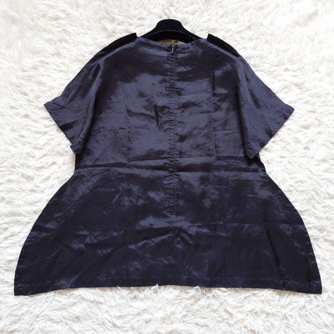 美品　コムデギャルソン　コムコム　サテン　変形　キュプラ　ブラウス　カットソー　フレア　半袖　背面ファスナー　ネイビー　_画像5
