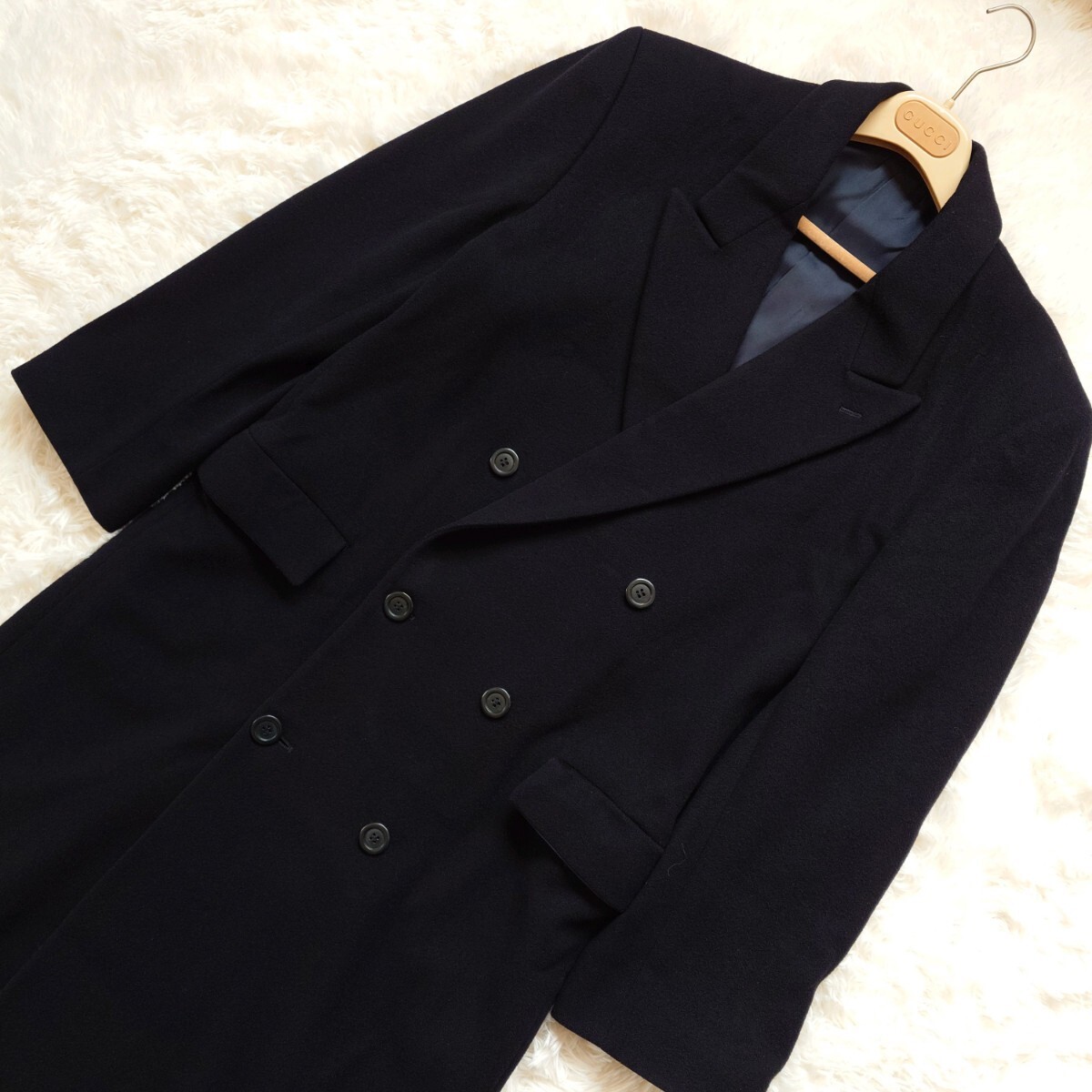 大人の魅力　Suburban　ウール　カシミヤ　ダブル　ブレスト　チェスターコート　日本製　ブラック　黒　L　ビジネス　カジュアル_画像3