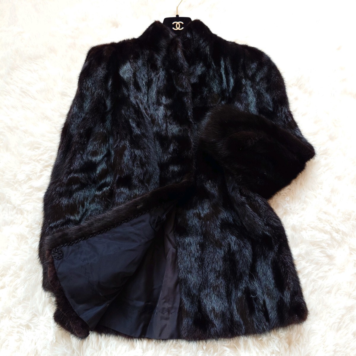 高級 ノーブランド 毛皮コート ミンク リアルファー 本毛皮 ファーコート ダークミンク ミンク ブラック 黒 _画像1