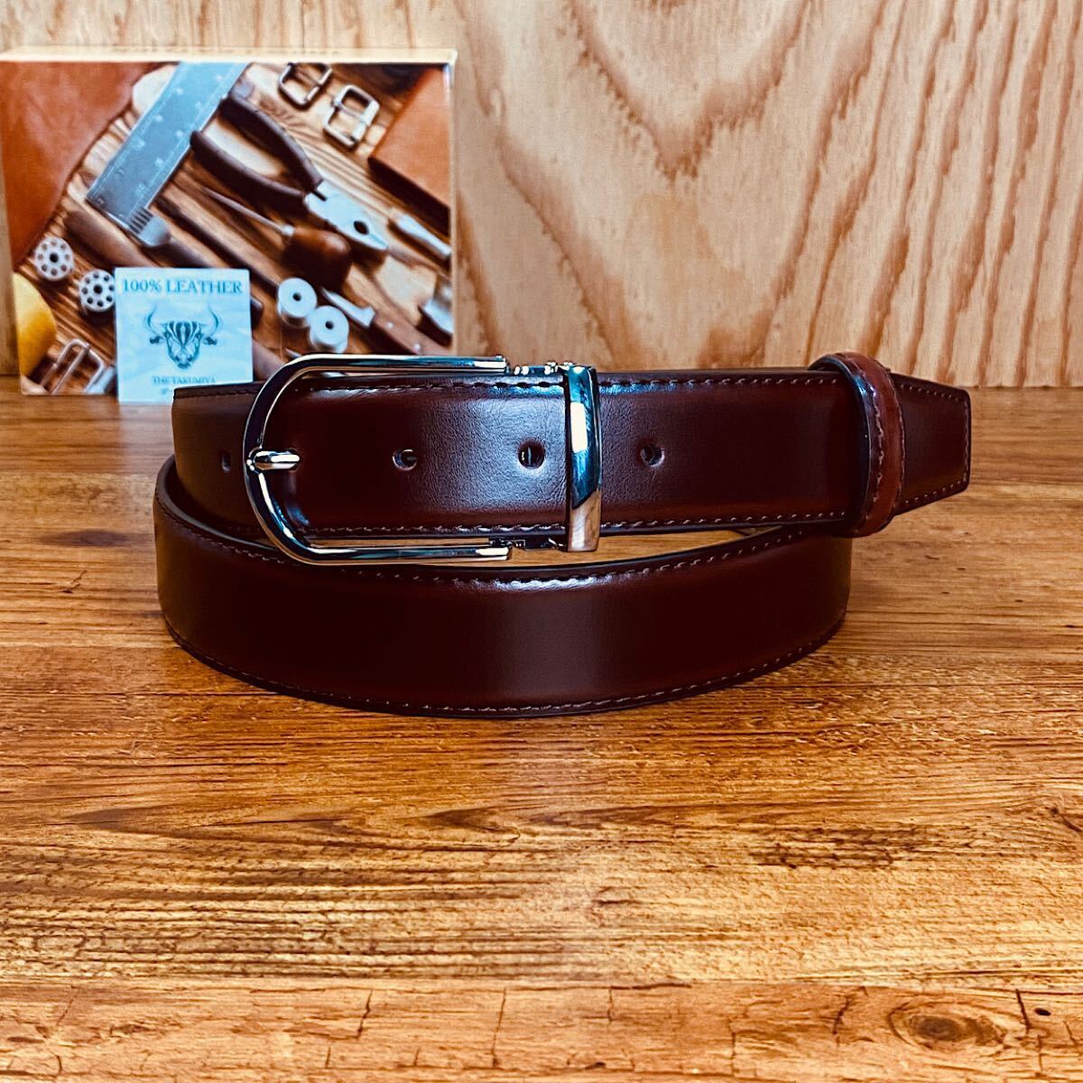 牛革 調整可 イタリアンレザー フリーサイズ カジュアル メンズ ベルト ビジネス 紳士 スーツ 新品 本革 一円 1円 茶色_画像2