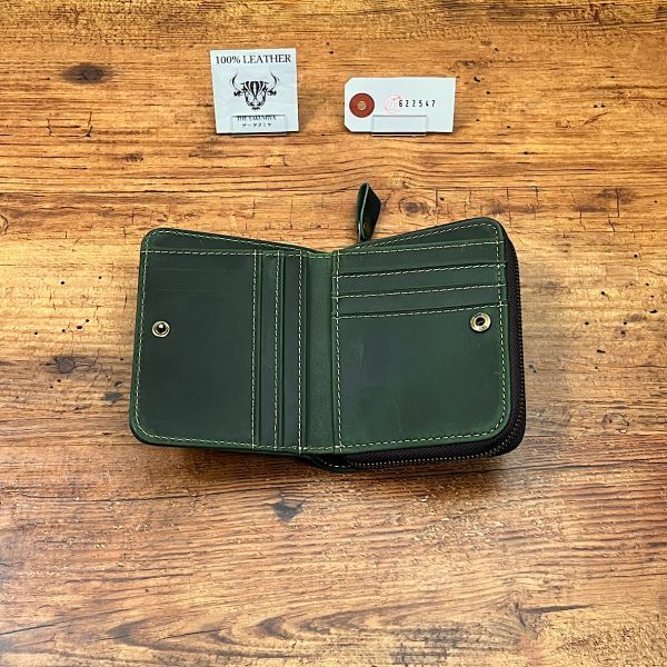 コンパクト財布 折り財布 カードケース イタリアンレザー メンズ 財布 男性 ミニ財布 新品 送料無料 未使用 1円 一円 本革 革財布 緑_画像7