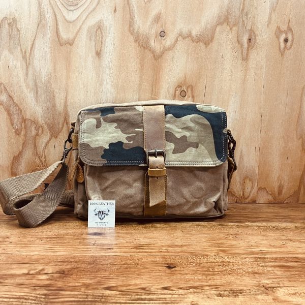 メンズ ショルダーバッグ ウォッシュドキャンバス 帆布 本革 レザー メンズ 大容量 かばん 通勤 通学 斜め掛け シンプル ブラウン 迷彩_画像1