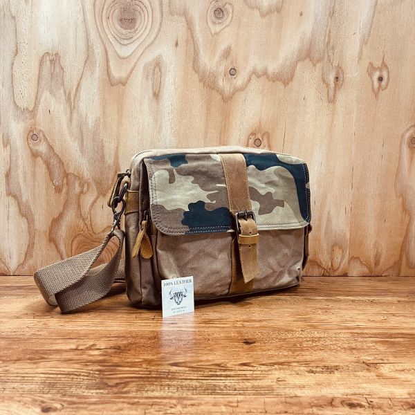 メンズ ショルダーバッグ ウォッシュドキャンバス 帆布 本革 レザー メンズ 大容量 かばん 通勤 通学 斜め掛け シンプル ブラウン 迷彩_画像3