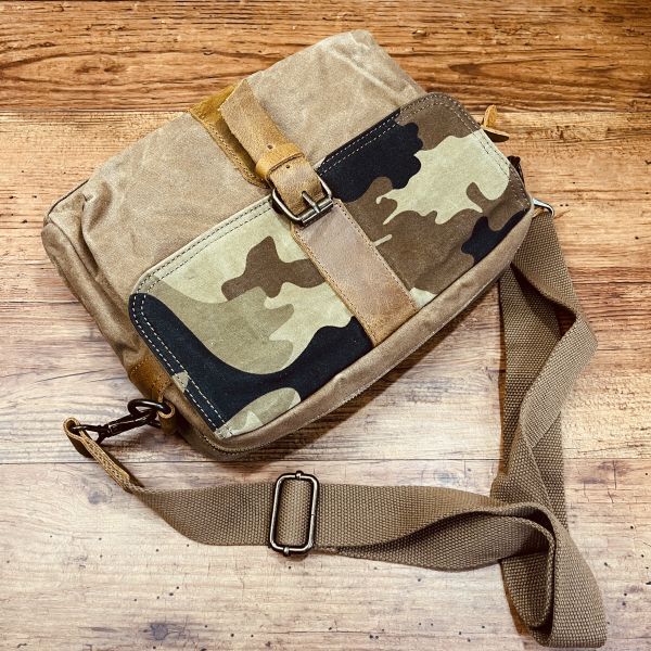 メンズ ショルダーバッグ ウォッシュドキャンバス 帆布 本革 レザー メンズ 大容量 かばん 通勤 通学 斜め掛け シンプル ブラウン 迷彩_画像5