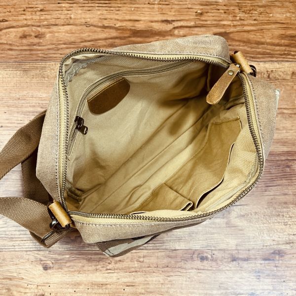メンズ ショルダーバッグ ウォッシュドキャンバス 帆布 本革 レザー メンズ 大容量 かばん 通勤 通学 斜め掛け シンプル ブラウン 迷彩_画像7
