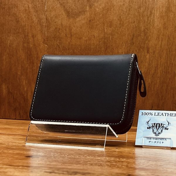 コンパクト財布 折り財布 カードケース イタリアンレザー メンズ 財布 男性 ミニ財布 新品 送料無料 1円 本革 革財布 ナポレオンカーフ 黒_画像1