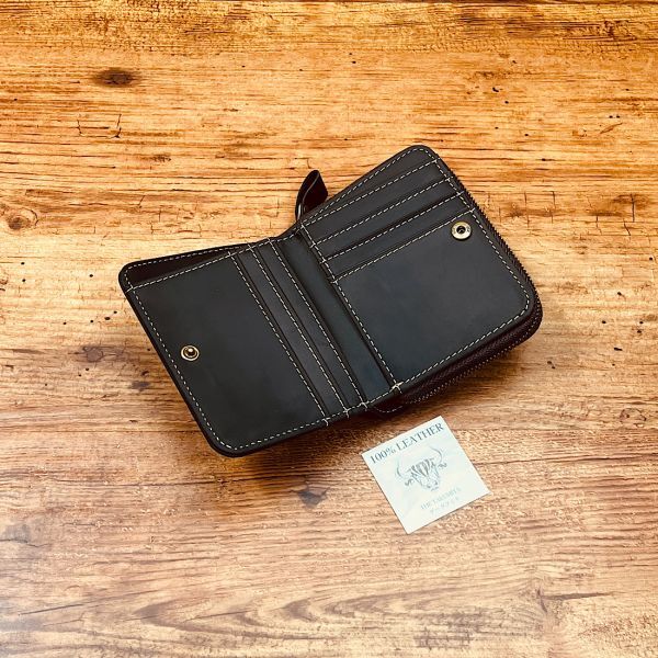 コンパクト財布 折り財布 カードケース イタリアンレザー メンズ 財布 男性 ミニ財布 新品 送料無料 1円 本革 革財布 ナポレオンカーフ 黒_画像7